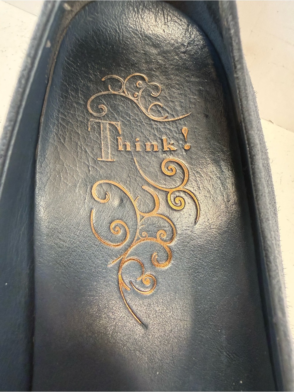Think! Navy Blue Suede Low wedge Heel Flats with Blue jewel Accent size 10 - Picture 11 of 16